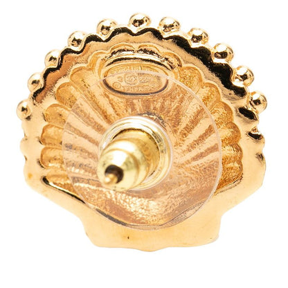 Chanel CC Logo Shell Motif Earrings Gold Plated Rhinestone — view 3