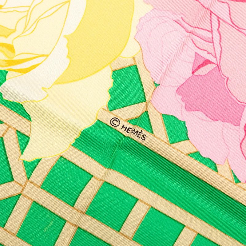Hermes Carre 90 Roseraie Rose Garden Scarf Green Multicolor Silk — view 9