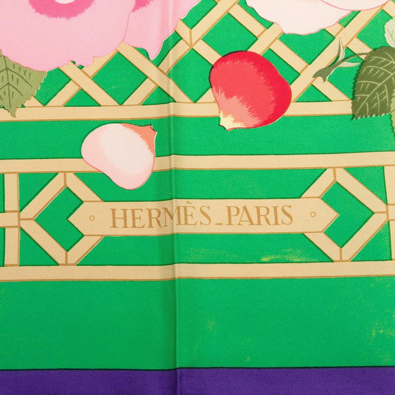 Hermes Carre 90 Roseraie Rose Garden Scarf Green Multicolor Silk — view 6
