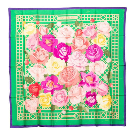 Hermes Carre 90 Roseraie Rose Garden Scarf Green Multicolor Silk