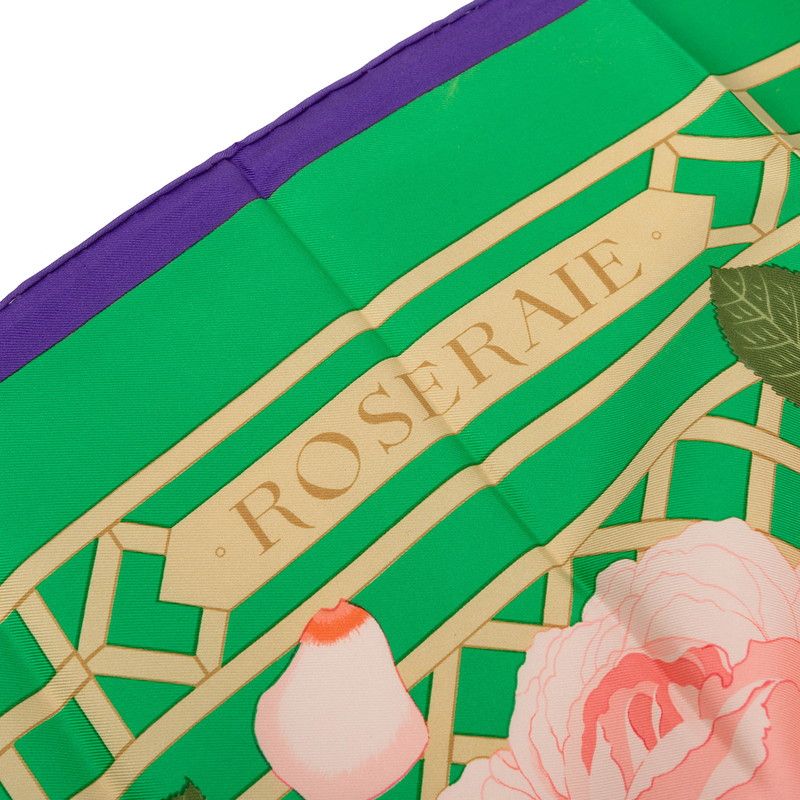 Hermes Carre 90 Roseraie Rose Garden Scarf Green Multicolor Silk — view 8