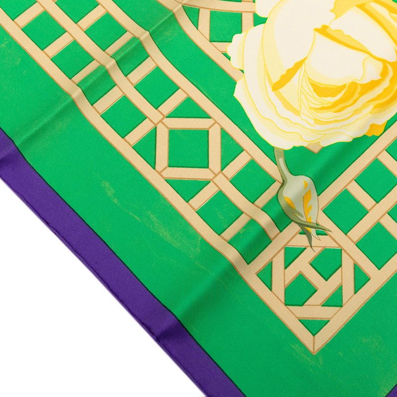 Hermes Carre 90 Roseraie Rose Garden Scarf Green Multicolor Silk — view 5