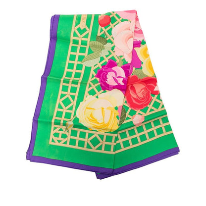 Hermes Carre 90 Roseraie Rose Garden Scarf Green Multicolor Silk — view 2