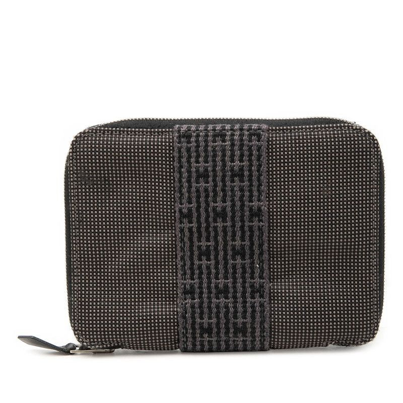Hermes Her Line Purse PM Bifold Wallet Gray Polyester Polyamide
