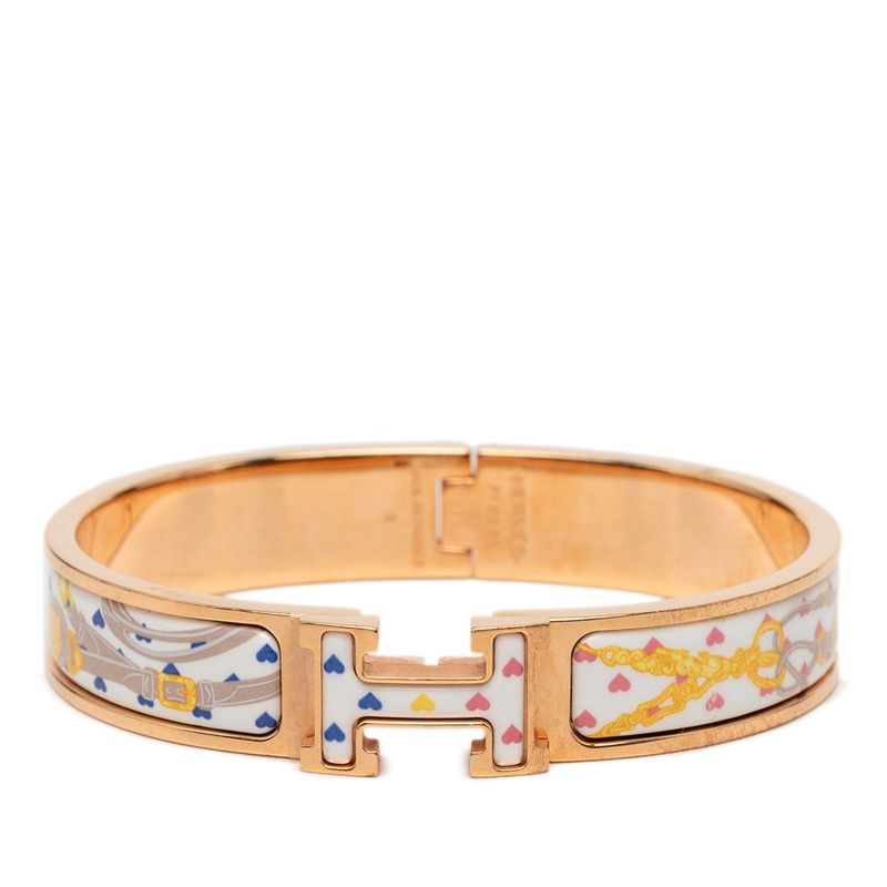 Hermes Click GM Brid Gala Love Enamel Bracelet Bangle Gold Plated