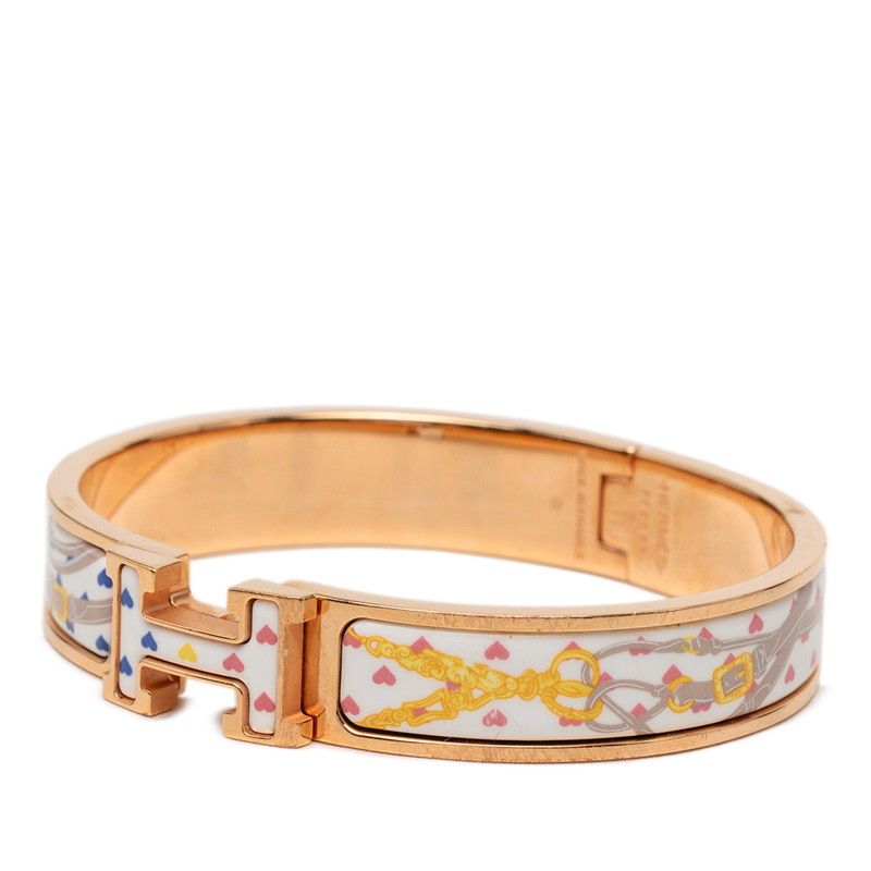 Hermes Click GM Brid Gala Love Enamel Bracelet Bangle Gold Plated — view 2