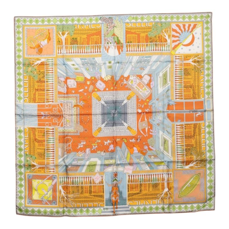 Hermes Carre 90 Objets de Curiosite Scarf Orange Multicolor Silk