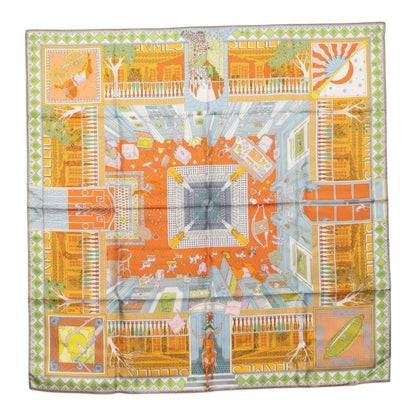 Hermes Carre 90 Objets de Curiosite Scarf Orange Multicolor Silk
