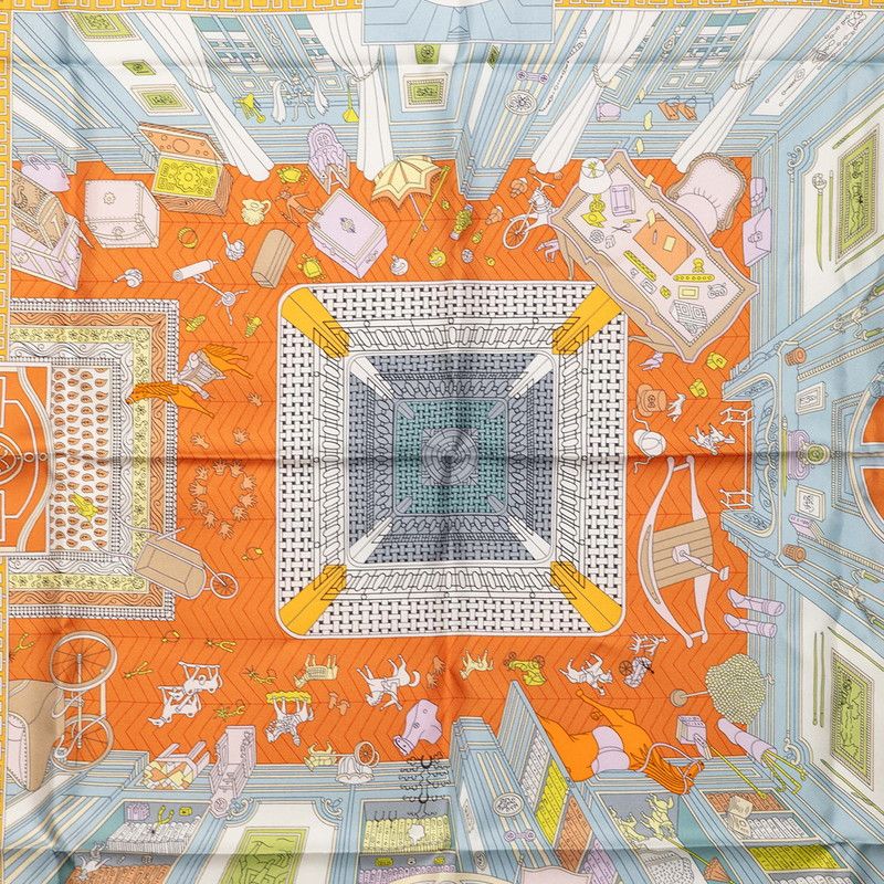 Hermes Carre 90 Objets de Curiosite Scarf Orange Multicolor Silk — view 4