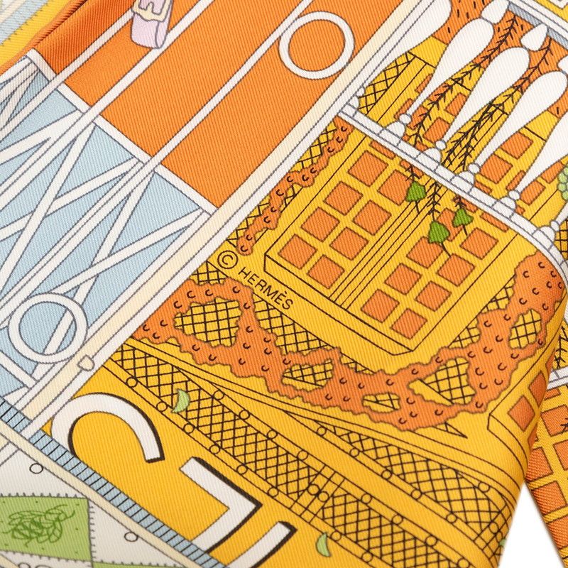 Hermes Carre 90 Objets de Curiosite Scarf Orange Multicolor Silk — view 5