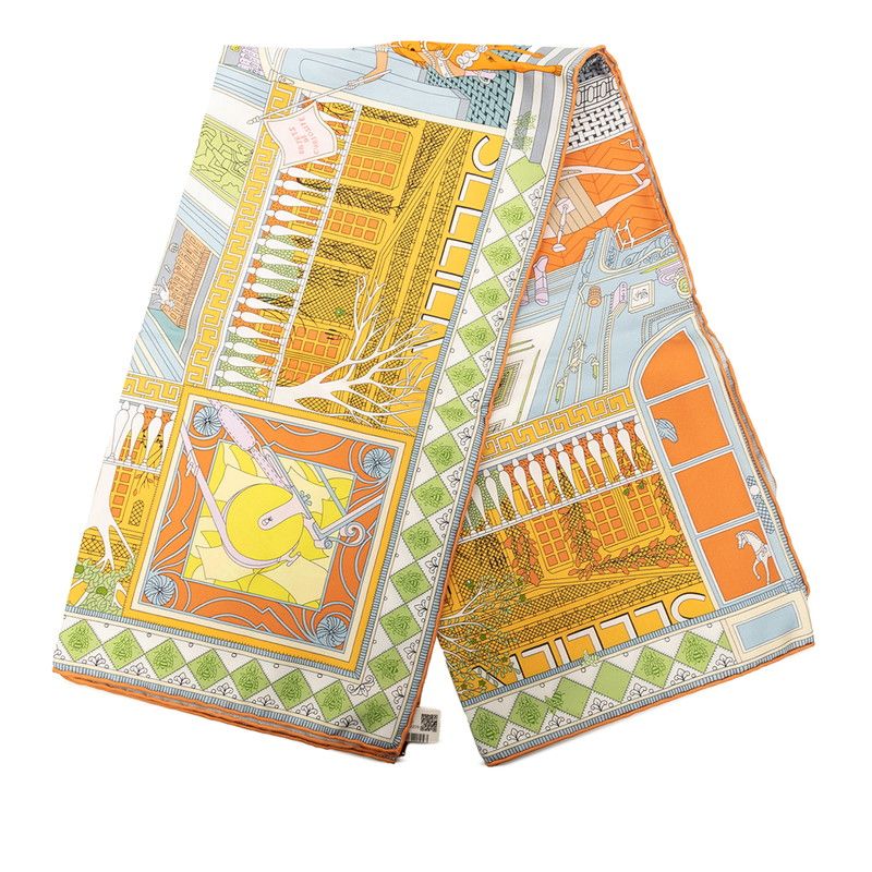 Hermes Carre 90 Objets de Curiosite Scarf Orange Multicolor Silk — view 2