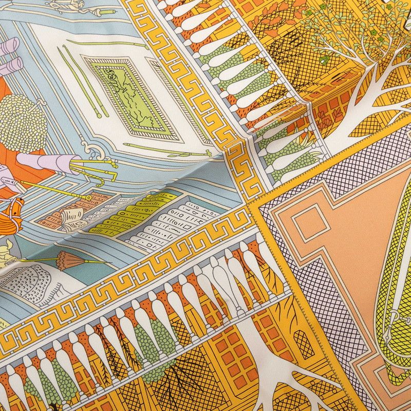 Hermes Carre 90 Objets de Curiosite Scarf Orange Multicolor Silk — view 7