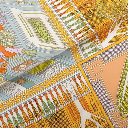 Hermes Carre 90 Objets de Curiosite Scarf Orange Multicolor Silk — view 7