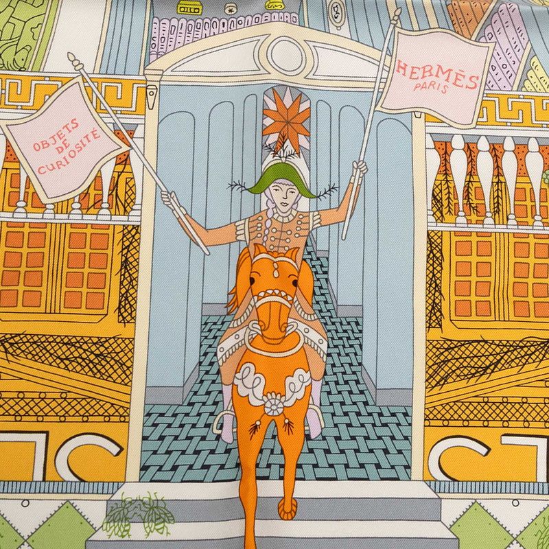 Hermes Carre 90 Objets de Curiosite Scarf Orange Multicolor Silk — view 3