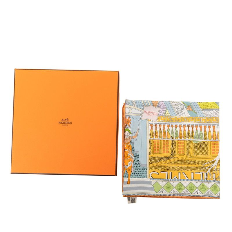 Hermes Carre 90 Objets de Curiosite Scarf Orange Multicolor Silk — view 9