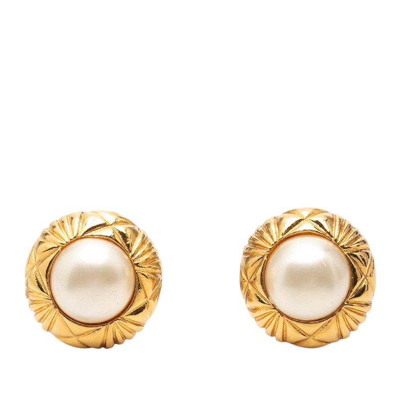 Chanel Vintage Earrings Gold Plated Faux Pearl