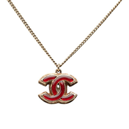 Chanel Vintage CC Logo Necklace Gold Red Plated — view 2