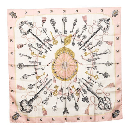 Hermes Carre 90 les Cles Key Scarf Pink Multicolor Silk