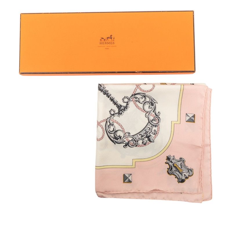 Hermes Carre 90 les Cles Key Scarf Pink Multicolor Silk — view 8