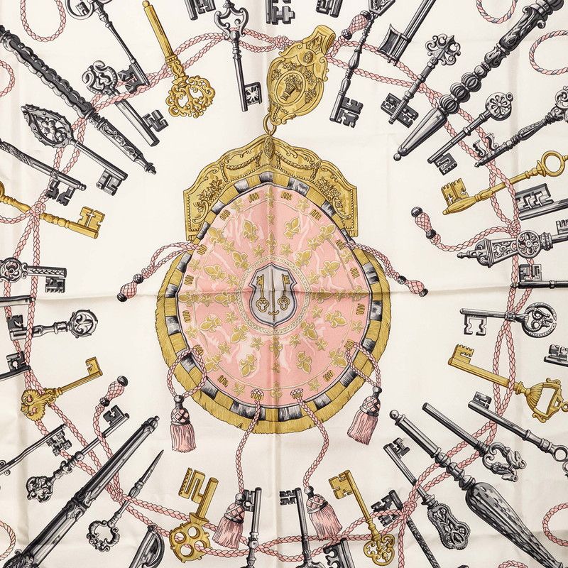 Hermes Carre 90 les Cles Key Scarf Pink Multicolor Silk — view 3
