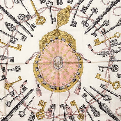 Hermes Carre 90 les Cles Key Scarf Pink Multicolor Silk — view 3