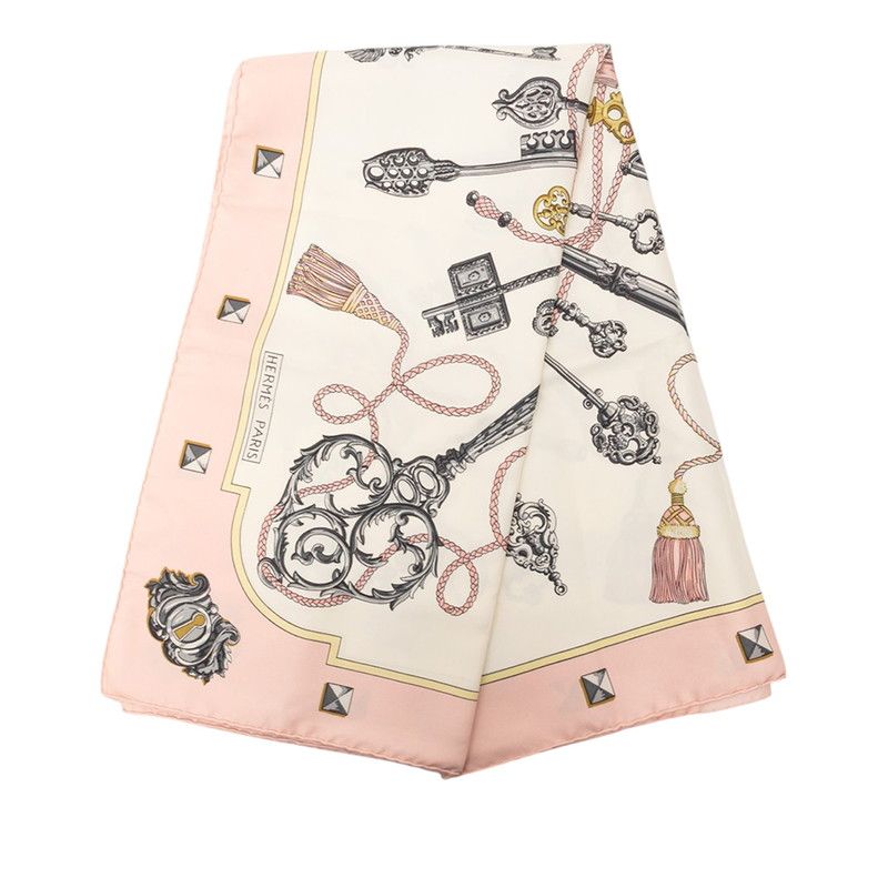Hermes Carre 90 les Cles Key Scarf Pink Multicolor Silk — view 2