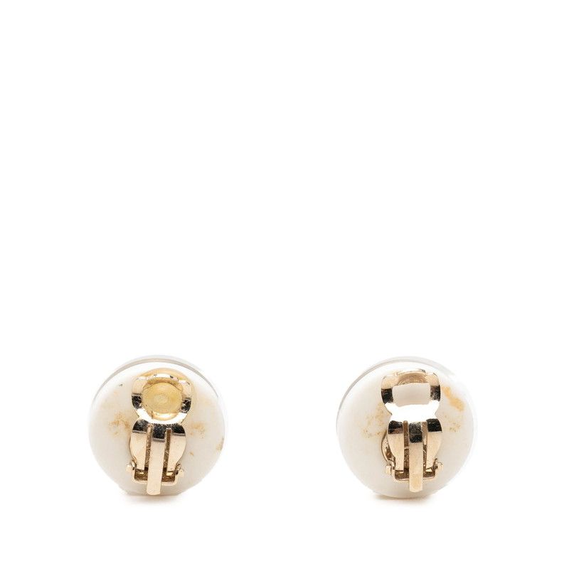 Chanel CC Logo Earrings Gold Navy White Plated Plastic — view 2