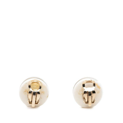 Chanel CC Logo Earrings Gold Navy White Plated Plastic — view 2