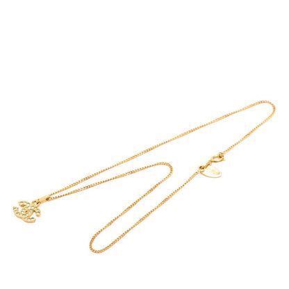 Chanel CC Logo Necklace Gold Green Plated Rhinestone