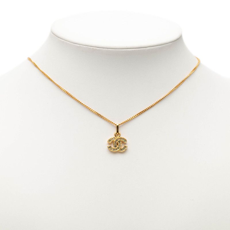 Chanel CC Logo Necklace Gold Green Plated Rhinestone — view 6