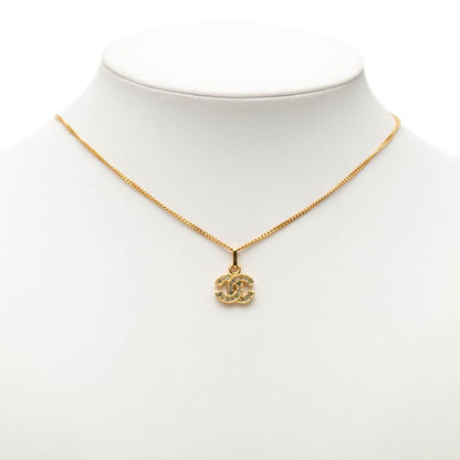 Chanel CC Logo Necklace Gold Green Plated Rhinestone — view 6