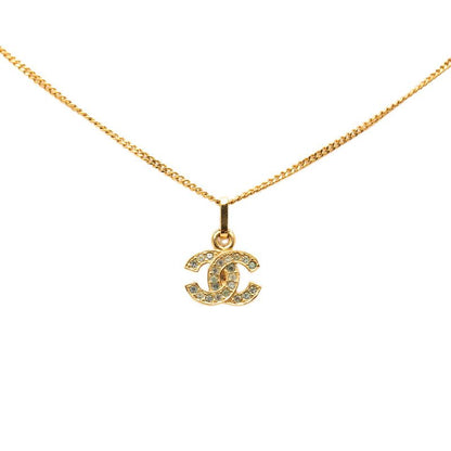Chanel CC Logo Necklace Gold Green Plated Rhinestone — view 2