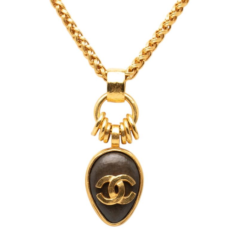 Chanel Vintage CC Logo Necklace Gold Brown Plated — view 2