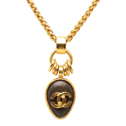 Chanel Vintage CC Logo Necklace Gold Brown Plated — view 2