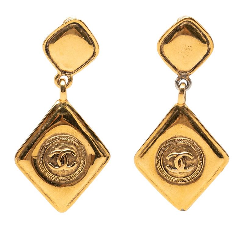 Chanel Vintage CC Logo Diamond Earrings Gold Plated