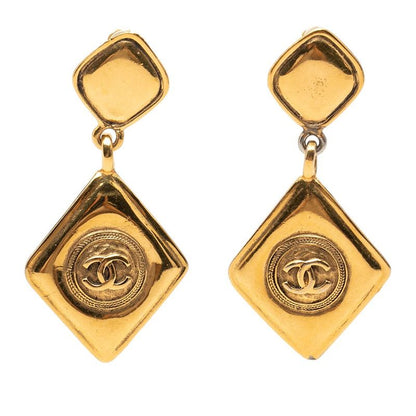 Chanel Vintage CC Logo Diamond Earrings Gold Plated