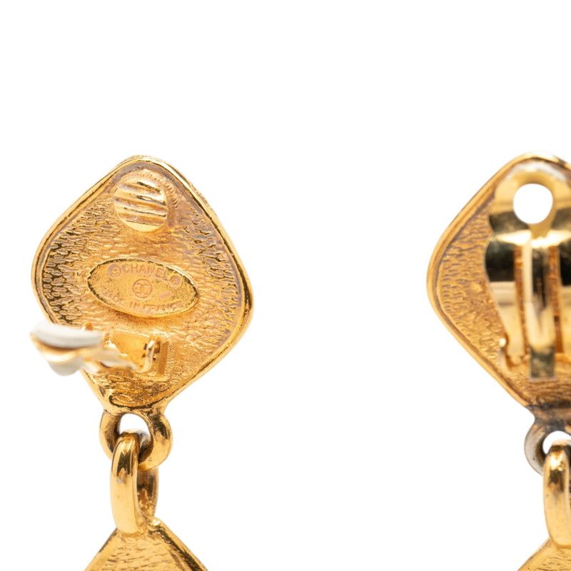 Chanel Vintage CC Logo Diamond Earrings Gold Plated — view 3