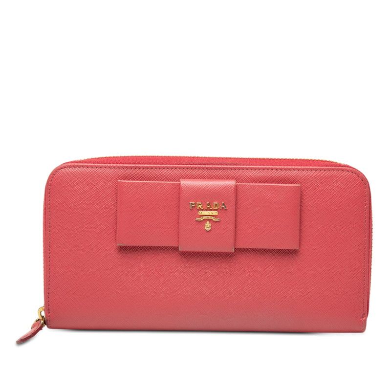 Prada Fiocco Zip Around Wallet Pink Saffiano Leather