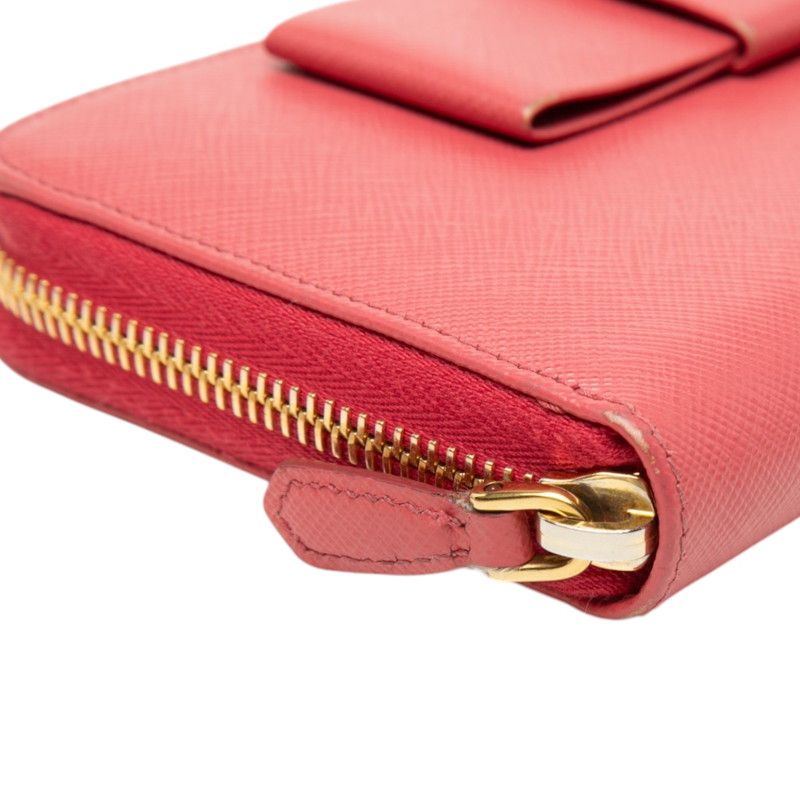 Prada Fiocco Zip Around Wallet Pink Saffiano Leather — view 5