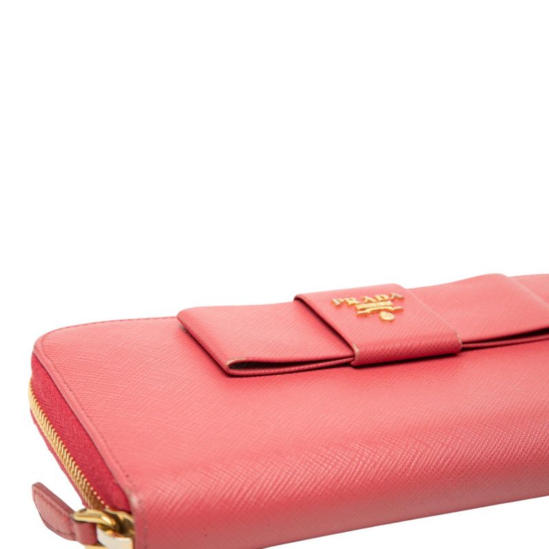 Prada Fiocco Zip Around Wallet Pink Saffiano Leather — view 6