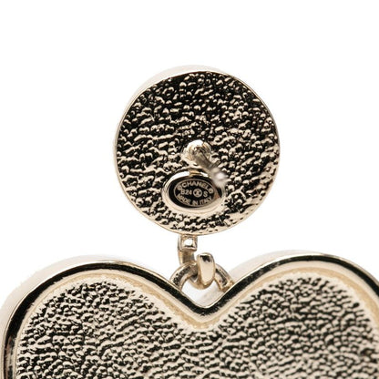 Chanel CC Logo Camellia Heart Motif Earrings Gold Black Pink Plated Faux Pearl — view 3