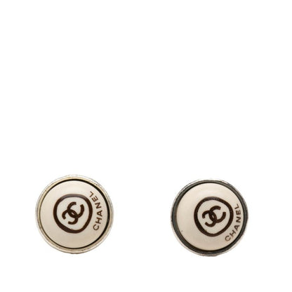 Chanel CC Logo Earrings Silver Ivory Metal