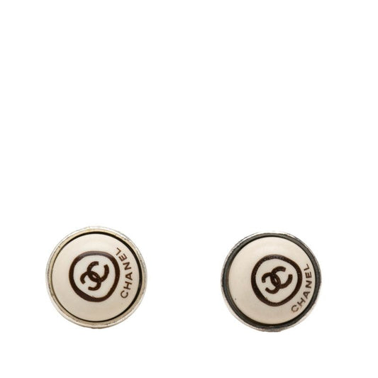 Chanel CC Logo Earrings Silver Ivory Metal
