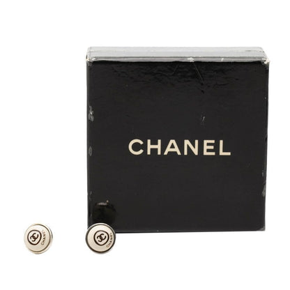 Chanel CC Logo Earrings Silver Ivory Metal — view 4