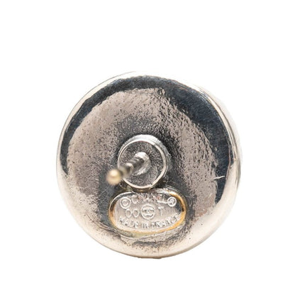 Chanel CC Logo Earrings Silver Ivory Metal — view 3