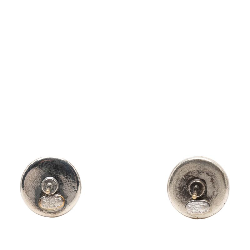 Chanel CC Logo Earrings Silver Ivory Metal — view 2