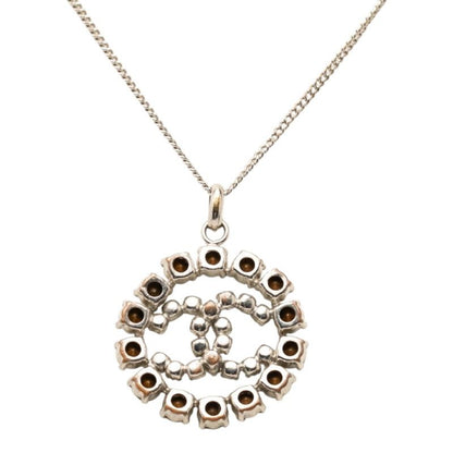Chanel CC Logo Necklace Silver Metal Rhinestone — view 3