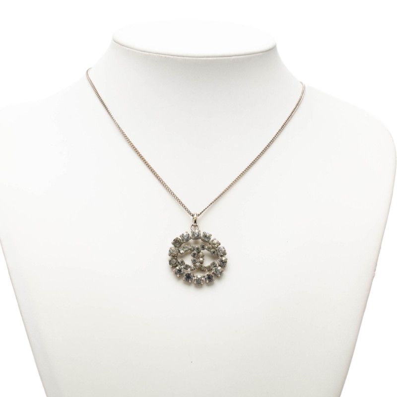 Chanel CC Logo Necklace Silver Metal Rhinestone — view 5