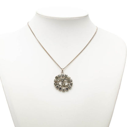 Chanel CC Logo Necklace Silver Metal Rhinestone — view 5