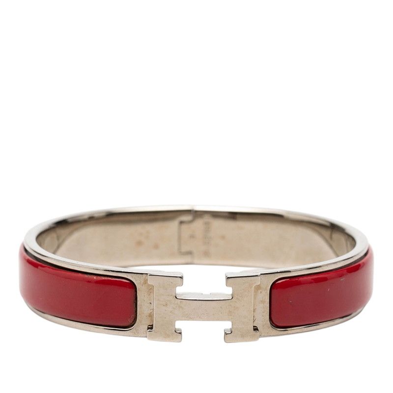 Hermes Click PM Bracelet Silver Red Metal